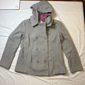 OP Ocean Pacific Vintage Juniors Gray Hoodie Peacoat Jacket Size L 11-13‎ Womens